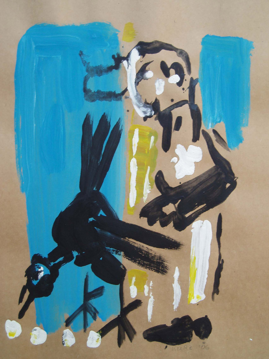 Mann mit Vogel 2, 2006, Acryl auf Papier, 40x50cm
