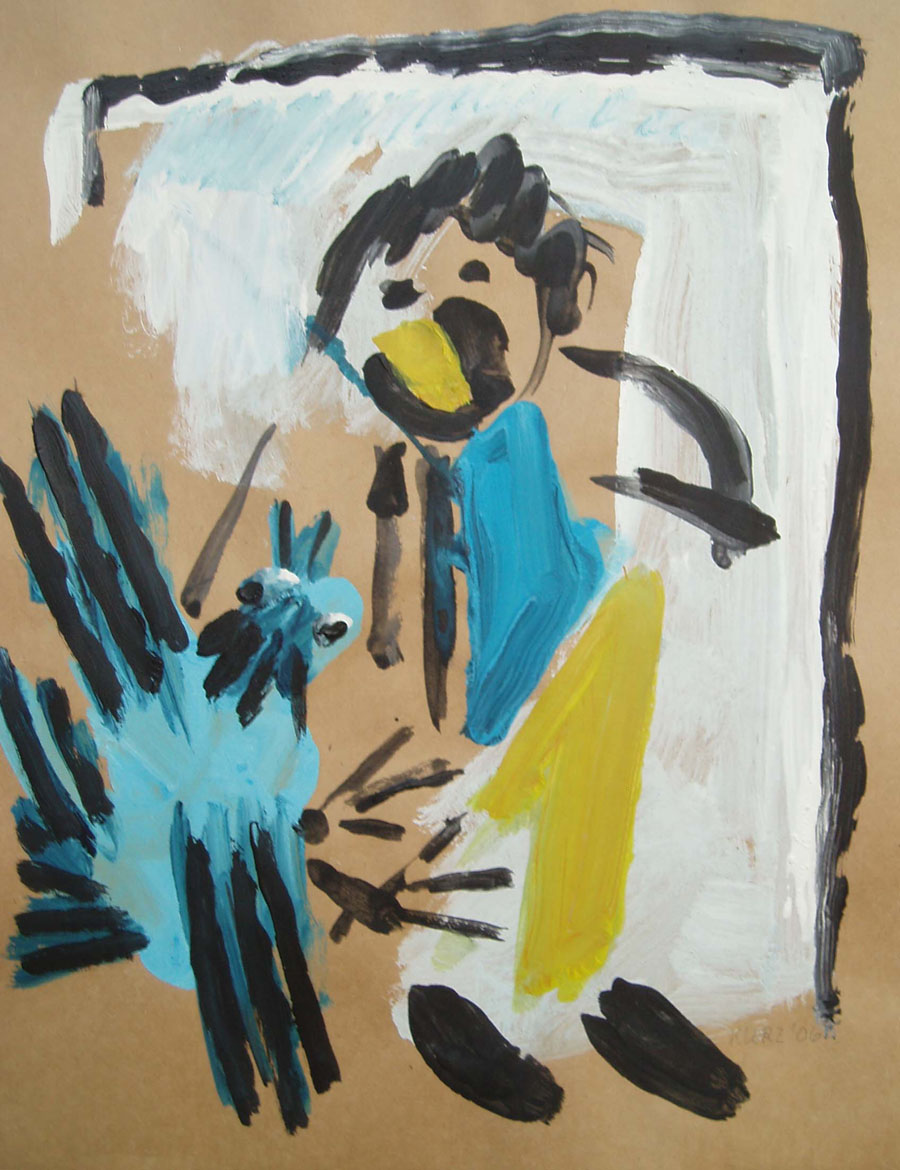 Mann mit Vogel 5, 2006, Acryl auf Papier, 40x50cm