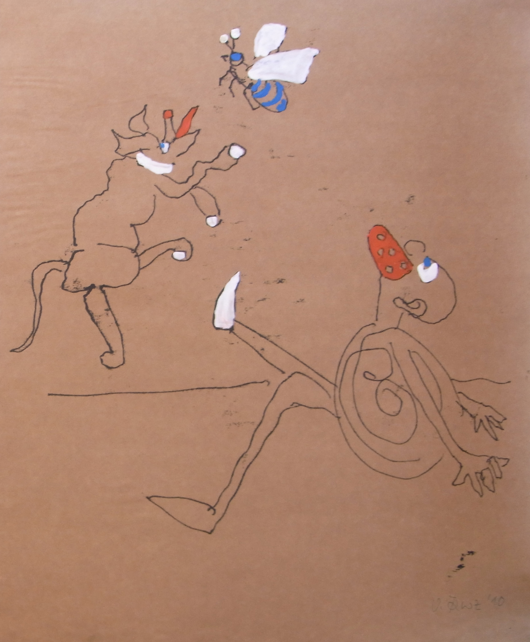 Zungenmann mit Hund 13, Durchdruck coloriert, 2010, 40x50cm