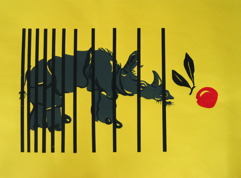 Nashorn, Siebdruck, 2003, 95x43cm