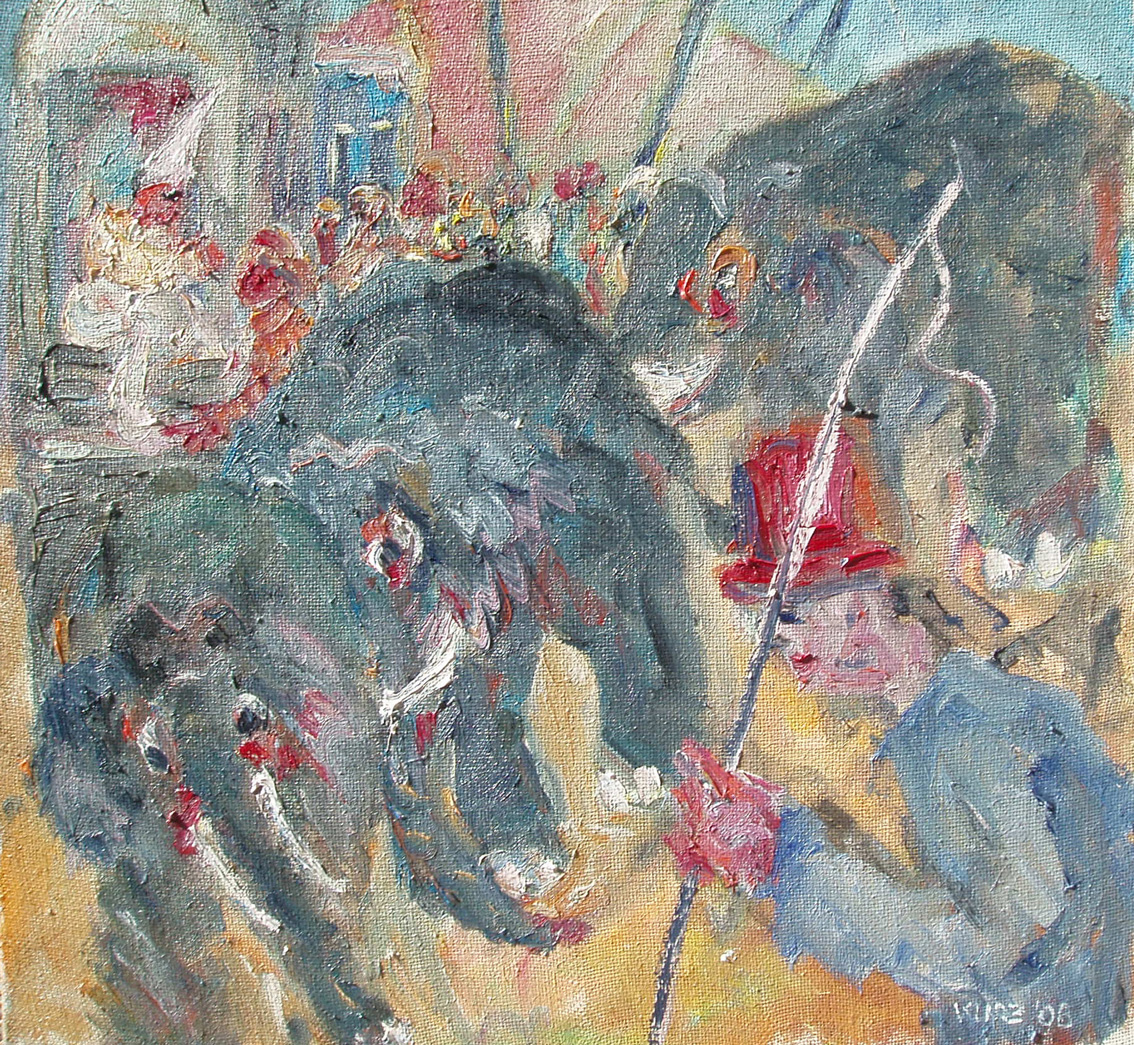 Zirkuselefanten, 2008, oel auf Jute, 80x80cm