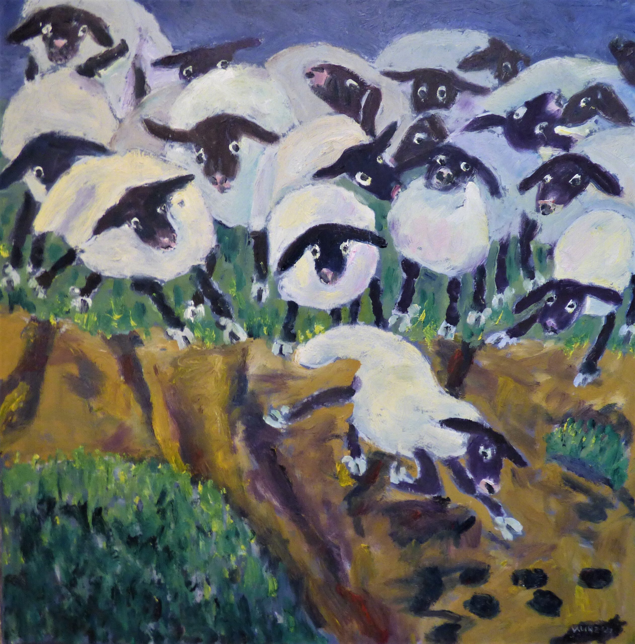'Shaun das Schaf', 80 x 80 cm, Öl, 2021