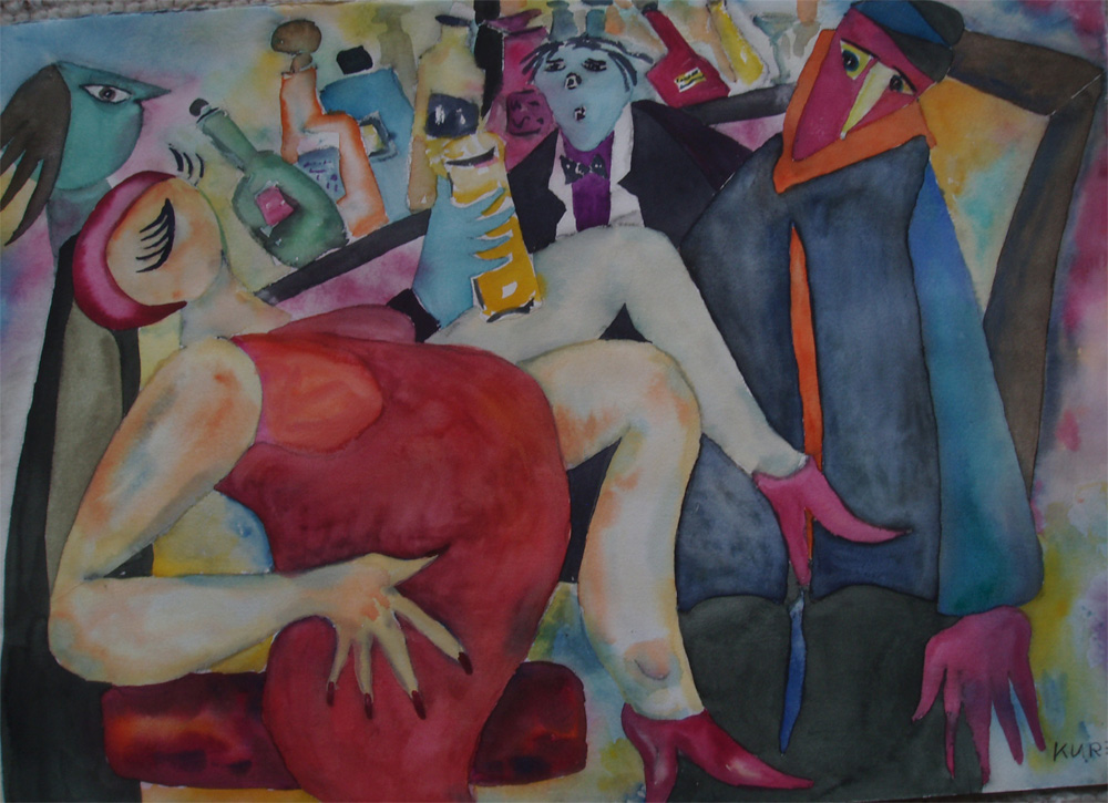 An der Bar 2004 Aquarell 80x55cm