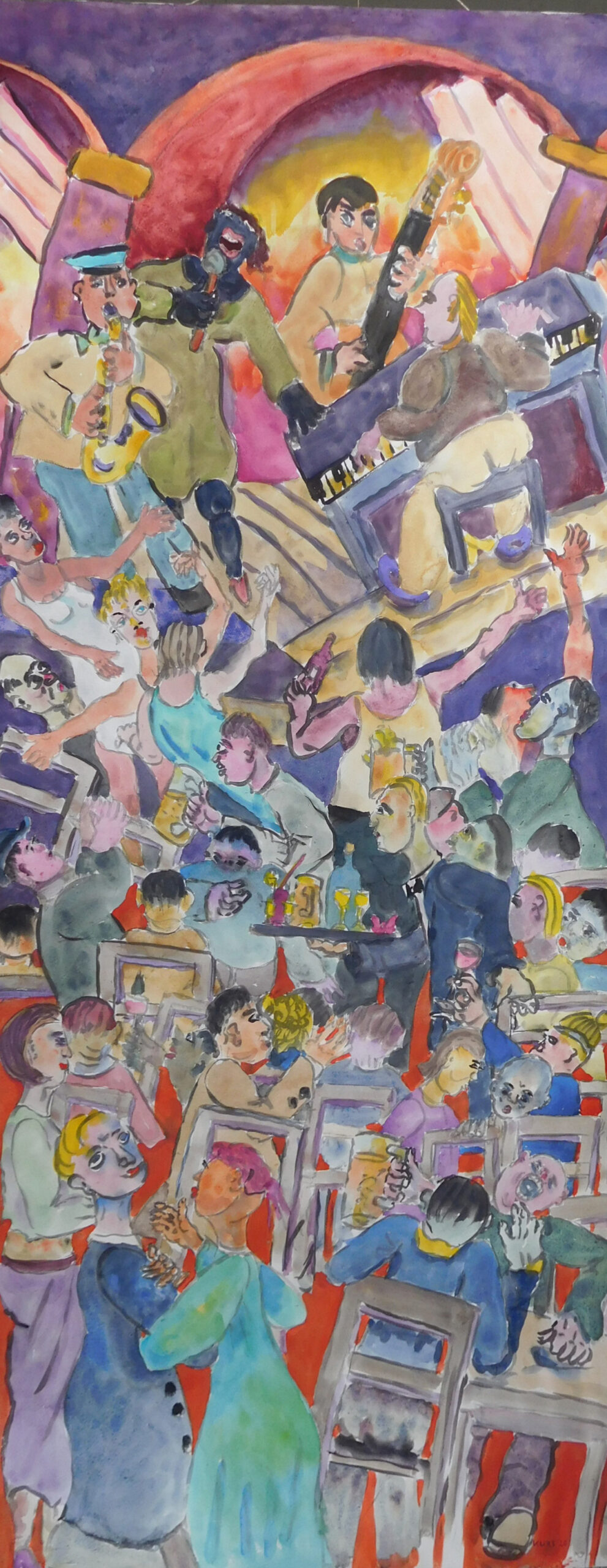 Im Club, 2020, Gouache auf Karton, 85x215cm,