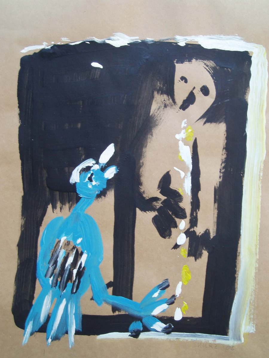Mann mit Vogel 3, 2006, Acryl auf Papier, 40x50cm