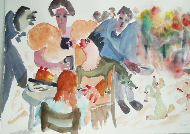 Mit Pudel, 2006, Aquarell, ca. 57x39cm