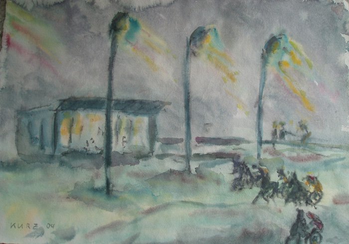 Traber-im-Flutlicht-Aquarell-Kreide-70x50cm-2004