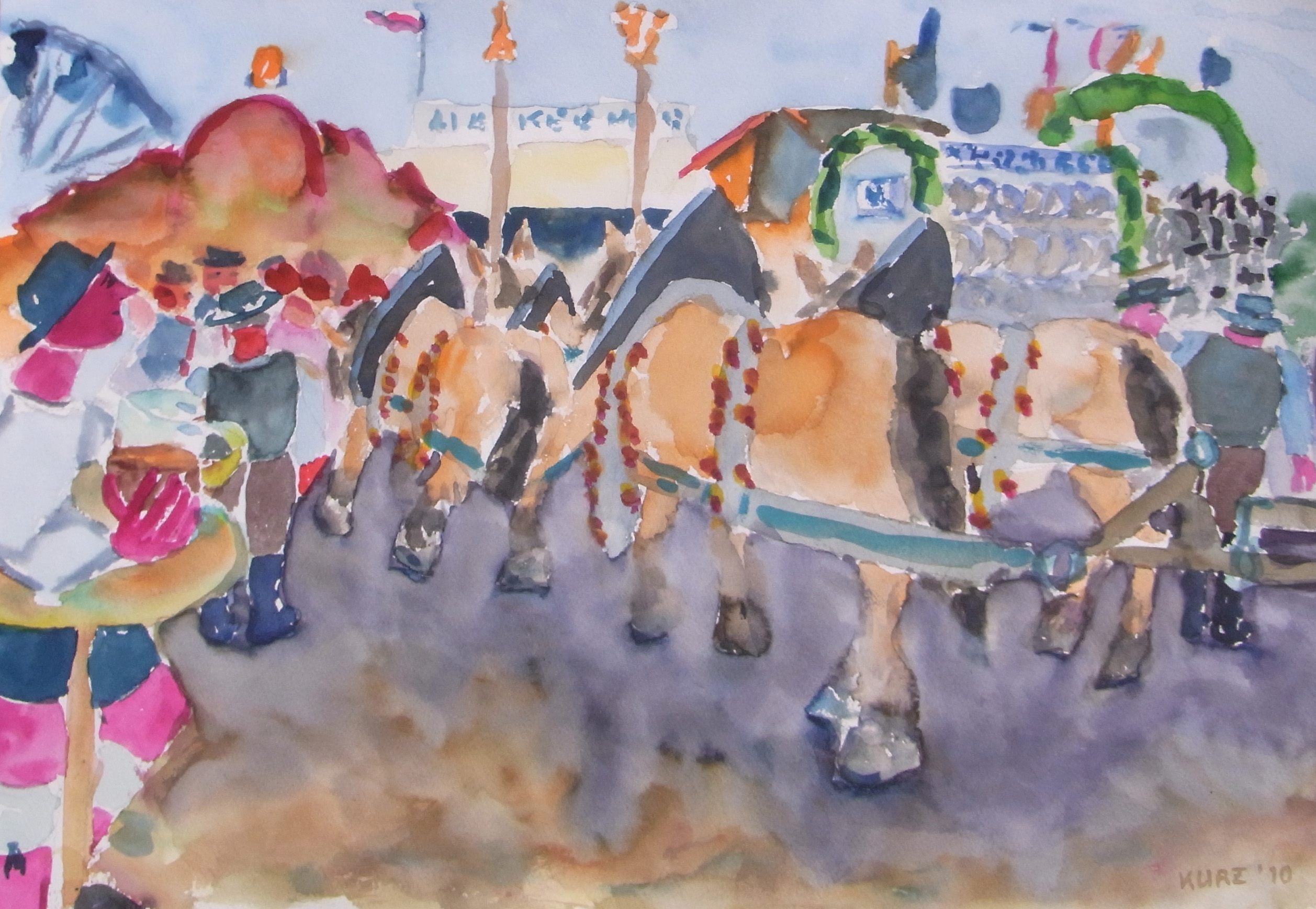 Volker Kurz, Oktoberfest 2, 2010, Aquarell, 60x40cm