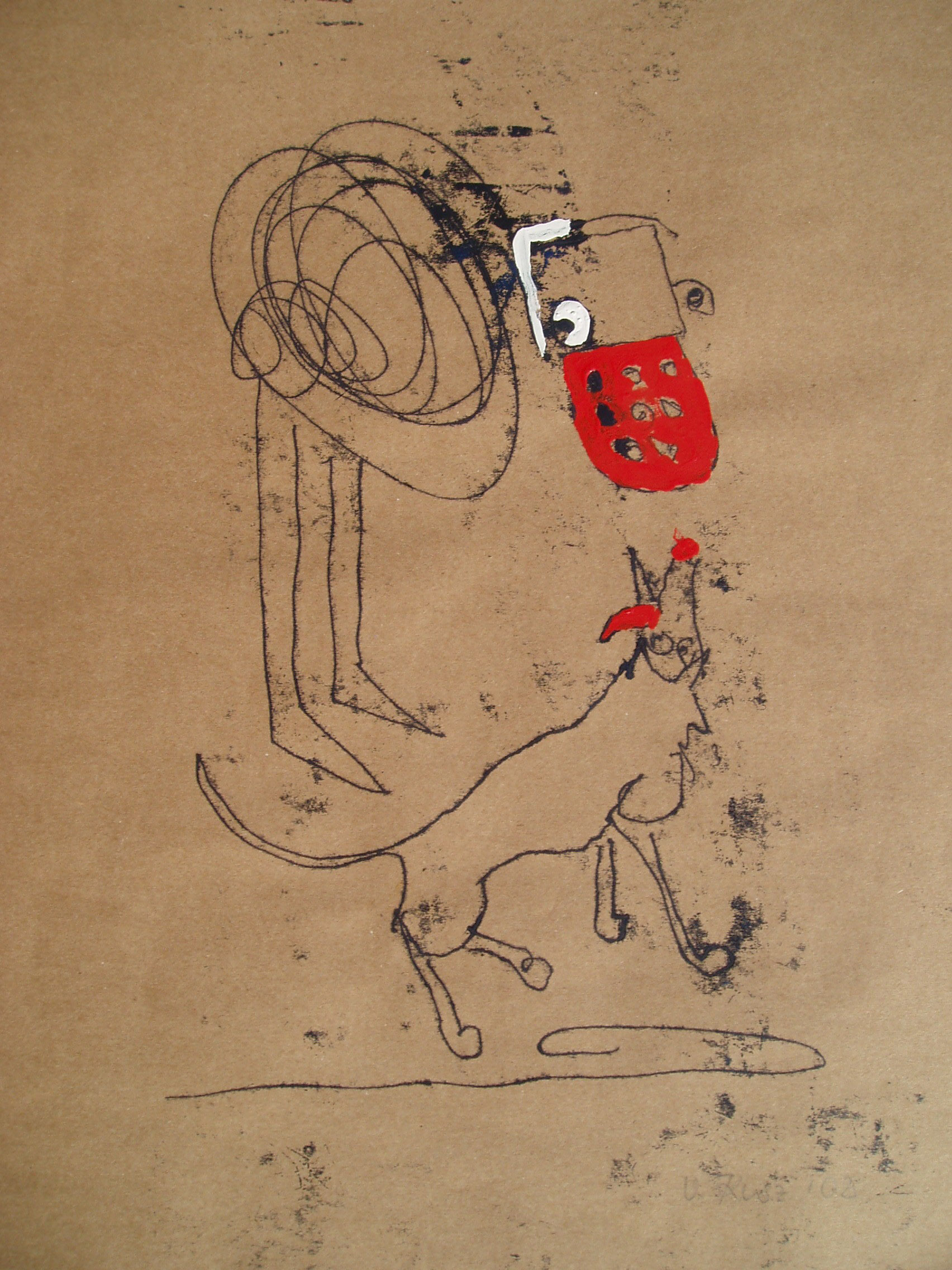 Zungenmann mit Hund 5, 2008, Monotypie, 40x50cm