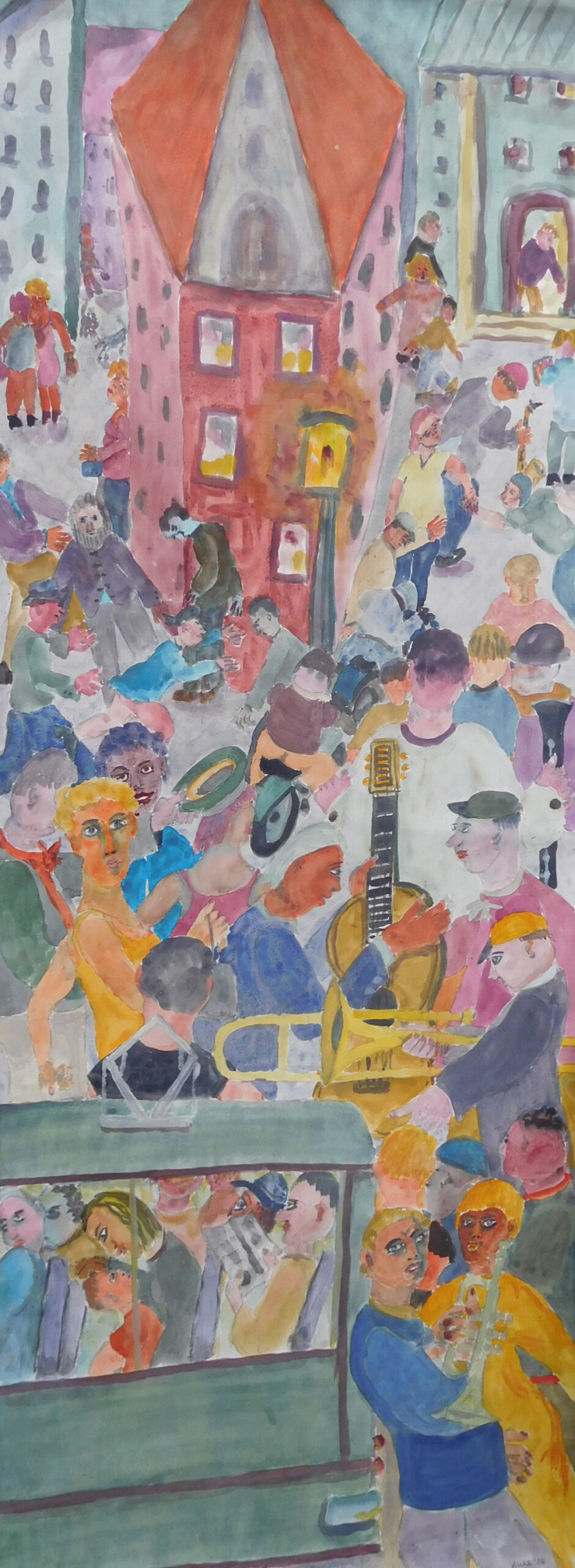 In den Club, 2020, Gouache auf Karton, 80x210cm