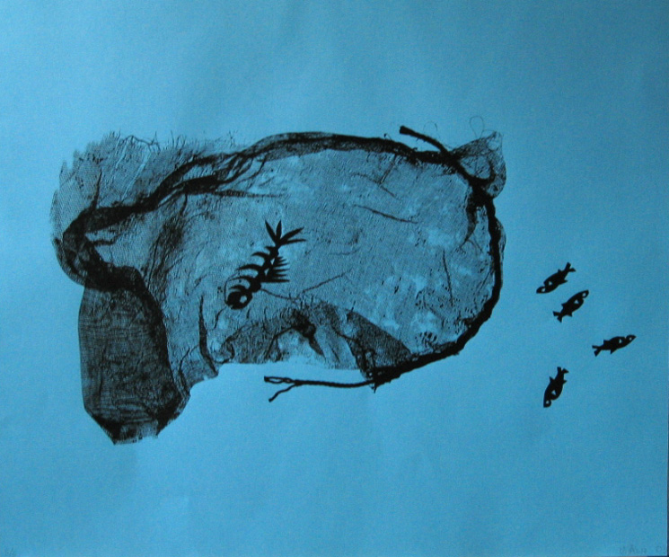 Fischfang, Siebdruck, 2003, 60x50cm