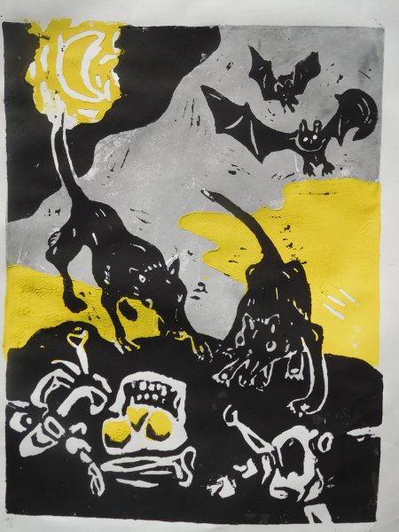 Halloween-Linolschnitt-2021-Auflage-6-Plattengroesse-31x405-cm