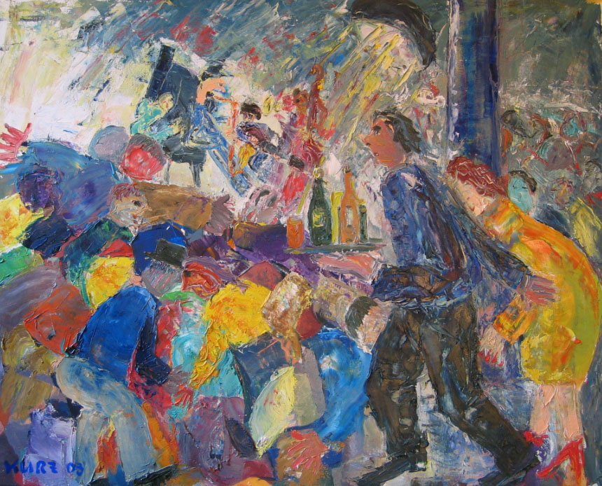 Im Jazzclub, Oel, 2003, 100x80cm