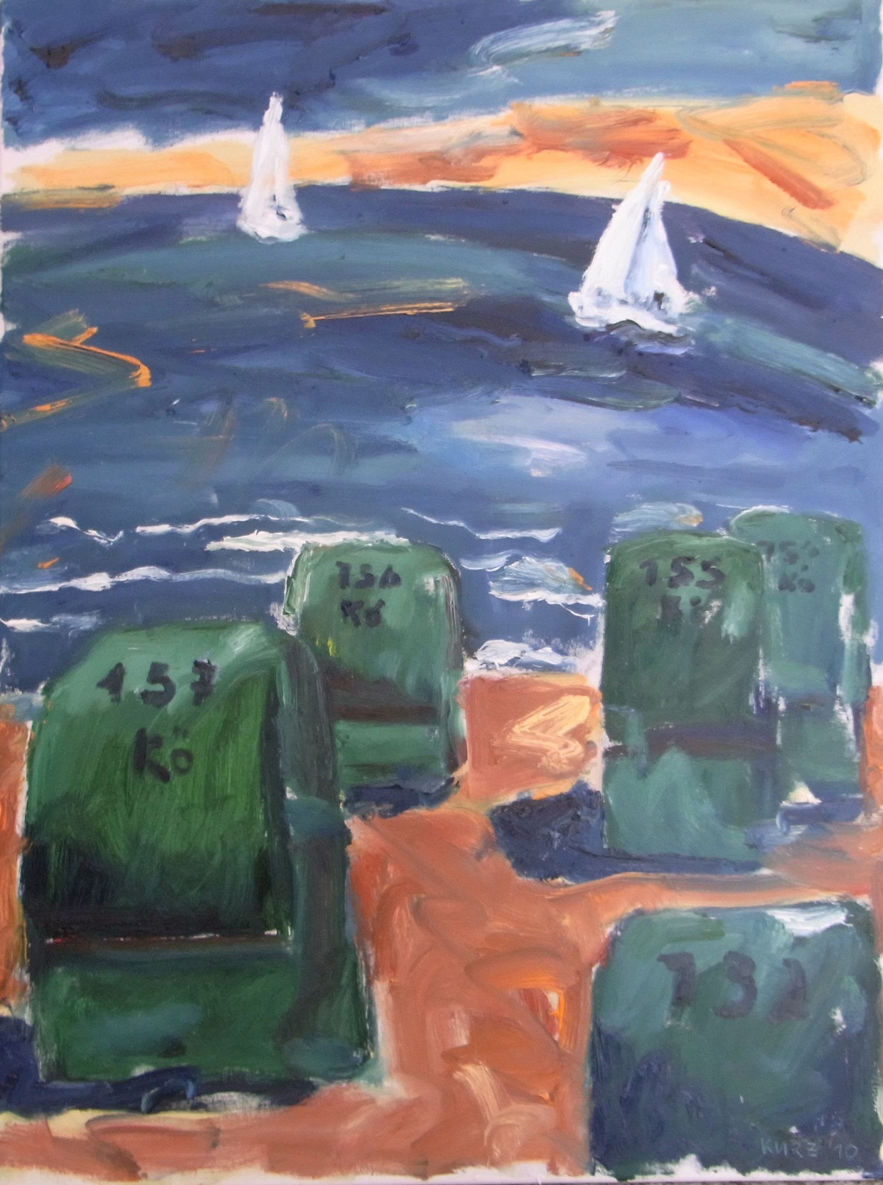 Strandkoerbe in gruen, Oel, 2010, 60x80cm