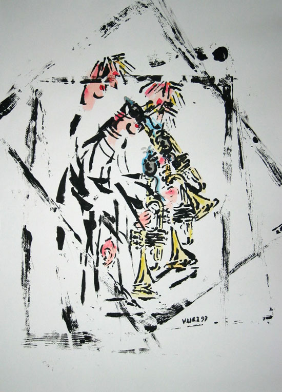 Trompeter, Foliendruck, 1997, 50x70cm