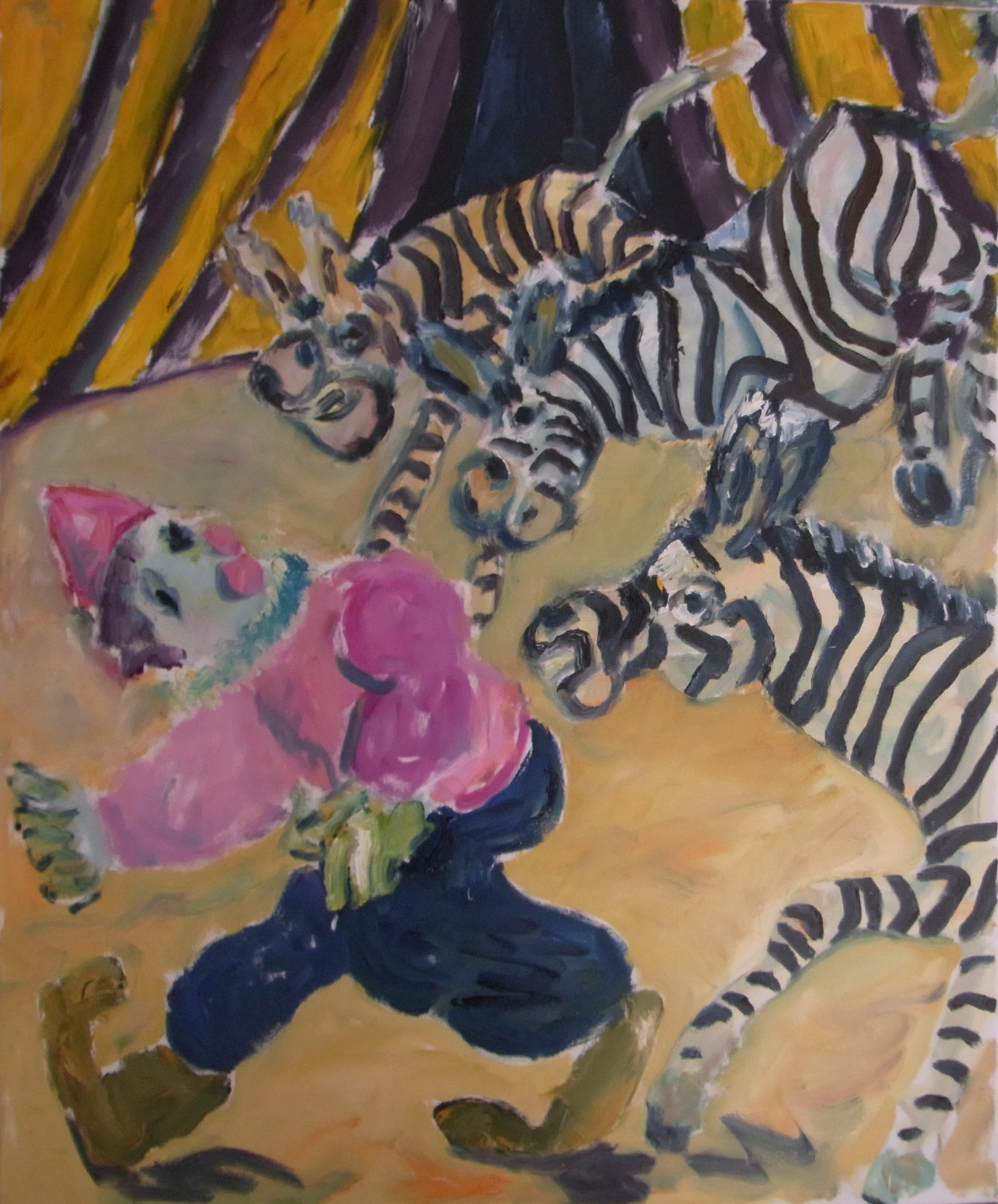 Zebras und Clown, oel, 2010, 80x100cm